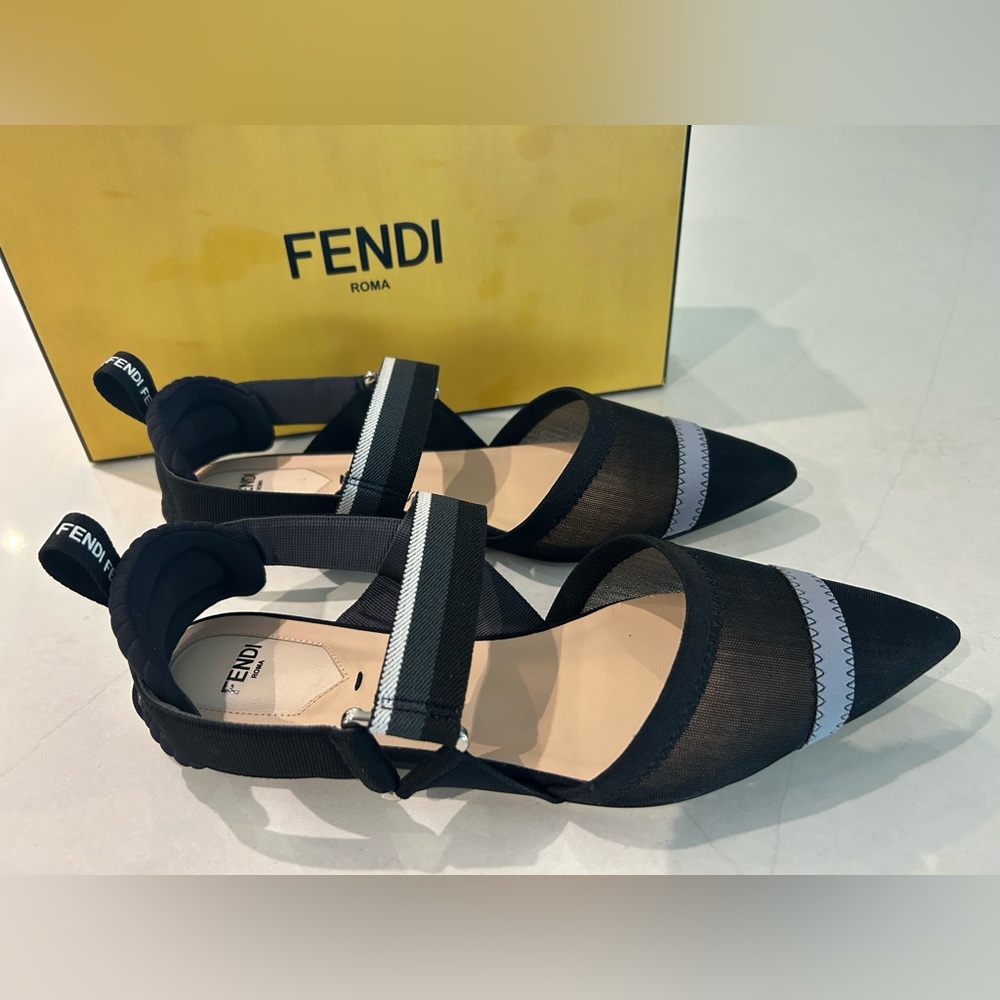 Fendi Colibri Black & Gray Mesh Flats size 39. New. Worn only as try on inside